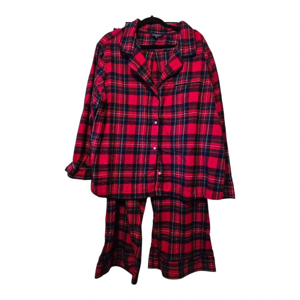 Vineyard Vines Plaid Flannel Pajama Set Womens Plus 3X Red Classic‎ Warm Holiday